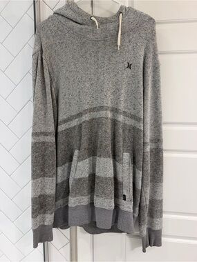 Men’s Hurley Gray Striped Hoodie Sweatshirt Size Large